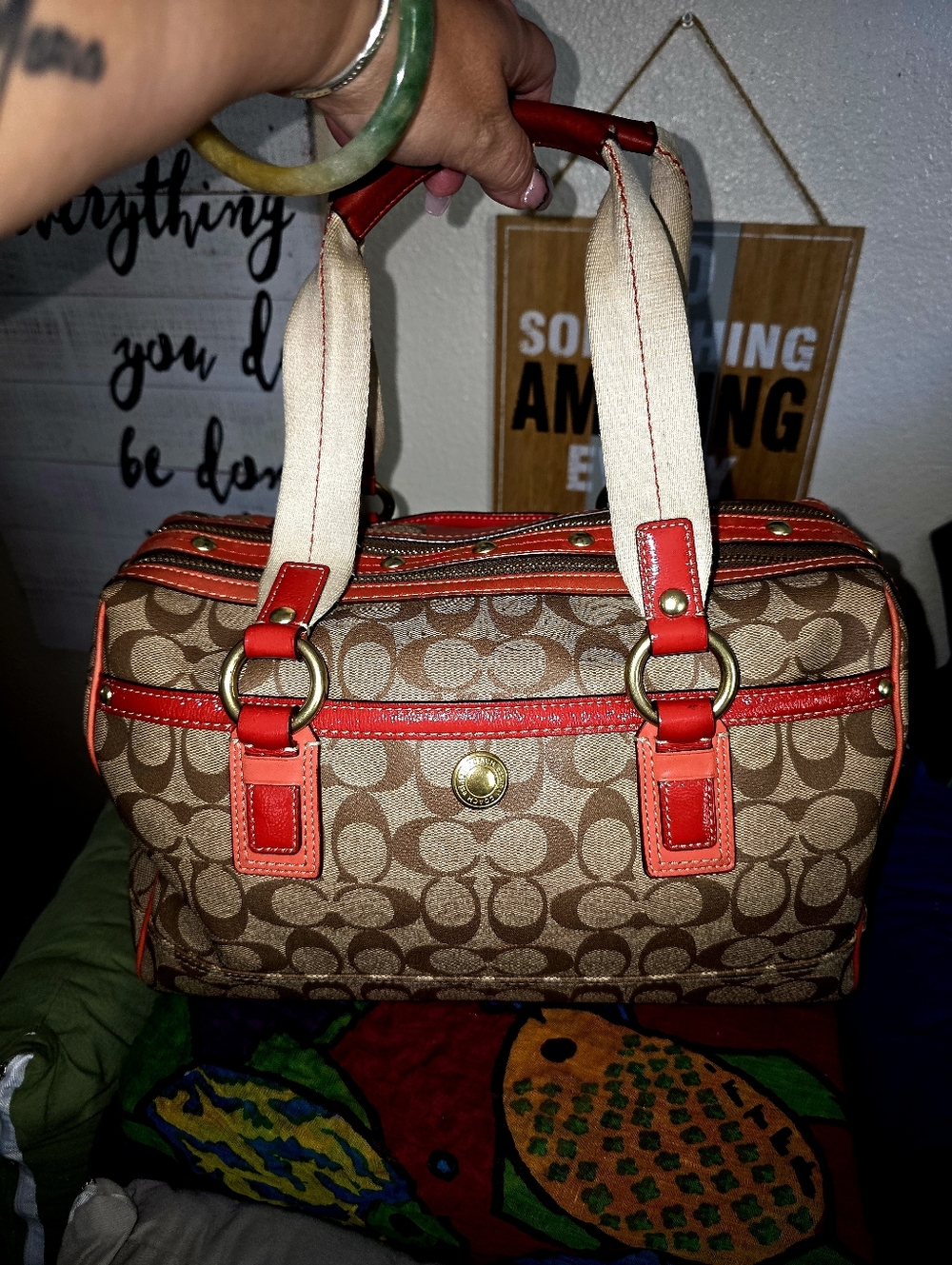 Coach Heritage Stripe XL Zip Satchel - Picture 3 of 15